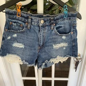 Aeropostale Aero Distressed Lace Trim Blue Jean Shorts 4